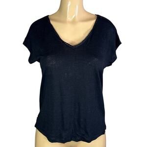 Comptoir Des Cotonniers Black V-neck Top Short Sleeve Shirt Size Small